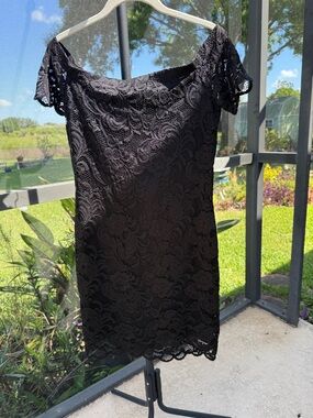 Ambiance Black Lace Off-Shoulder Mini Dress